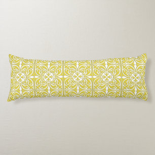 Moroccan tile - mustard yellow and white body pillow