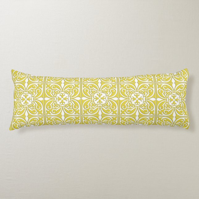Moroccan tile - mustard yellow and white body pillow (Front)