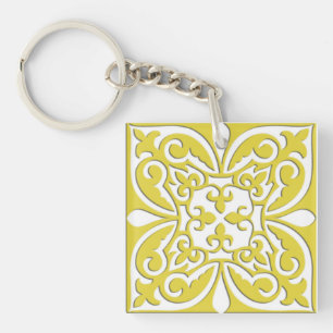 Moroccan tile - mustard yellow and white keychain