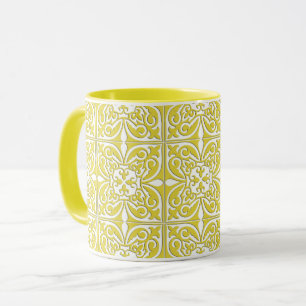 Moroccan tile - mustard yellow and white mug