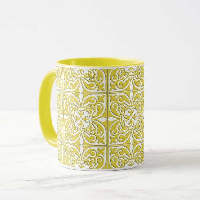 Moroccan tile - mustard yellow and white mug (Front Left)