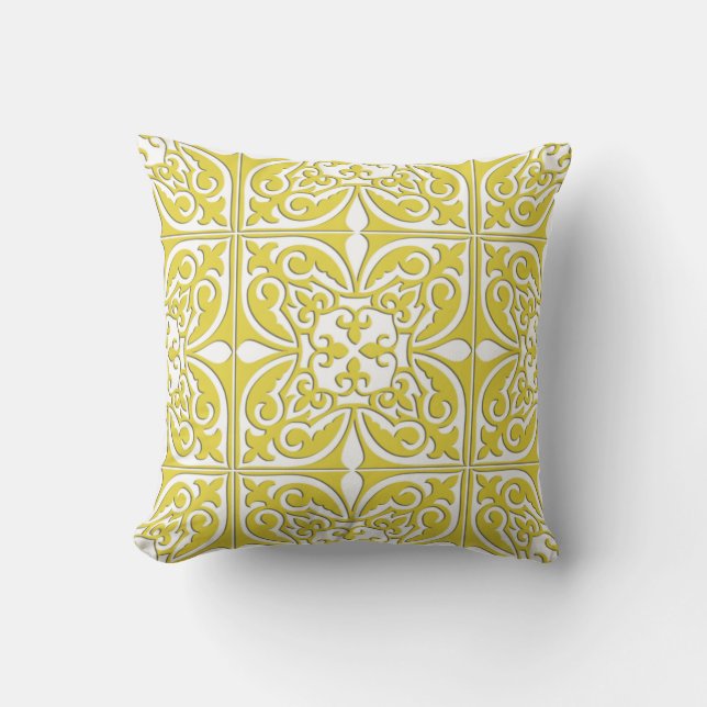 Moroccan tile - mustard yellow and white throw pillow (Front)