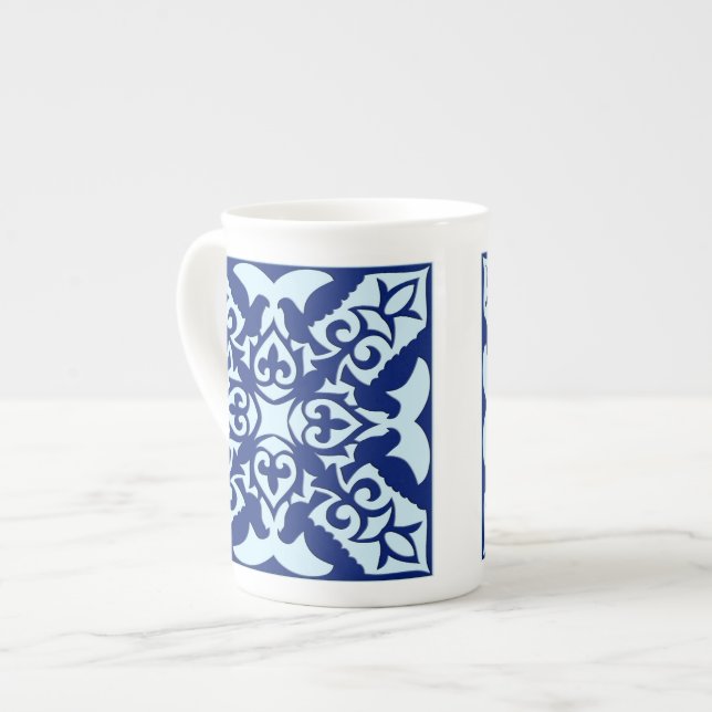 Moroccan tile - navy and light blue bone china mug (Front Left)