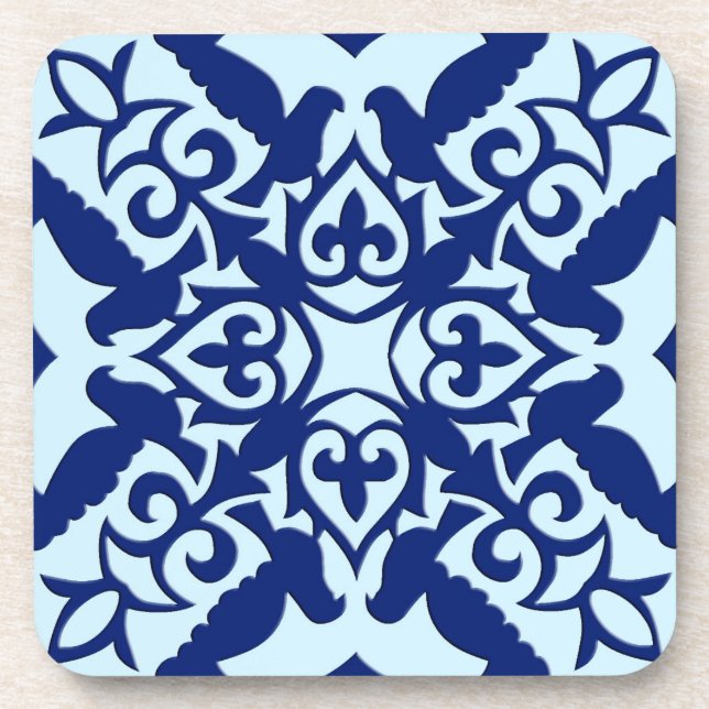 Moroccan tile - navy and light blue coaster (Front)