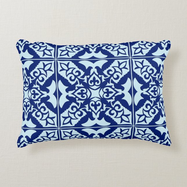 Moroccan tile - navy and light blue decorative pillow (Front)