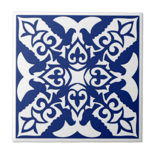 Moroccan Tile, Navy Blue and White Tile