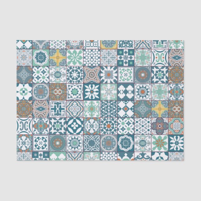 Moroccan tile-orange and light turquoise tissue paper (Front)