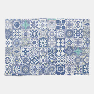 Moroccan tile pastel blue kitchen towel