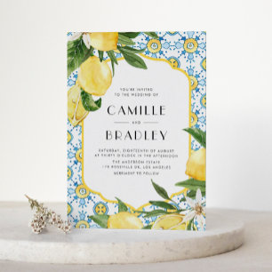 Moroccan Tile Pattern and Lemons QR Code Wedding Invitation