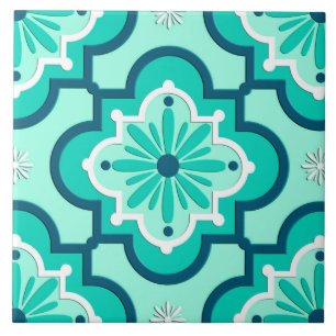 Moroccan Tile Pattern, Aqua and Turquoise