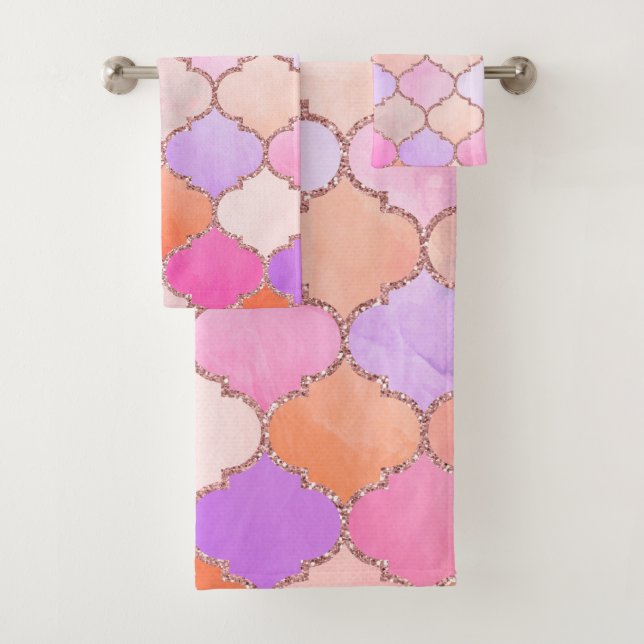 Moroccan Tile Pattern Bath Towel Set (Insitu)