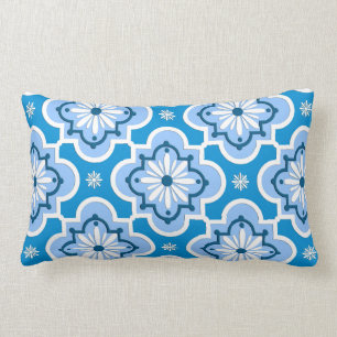 Moroccan tile pattern - Blue and White Lumbar Pillow