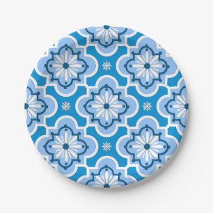 Moroccan tile pattern - Blue and White Paper Plate