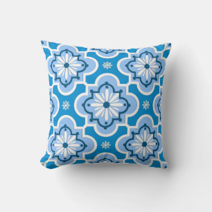 Moroccan tile pattern - Blue and White Throw Pillow