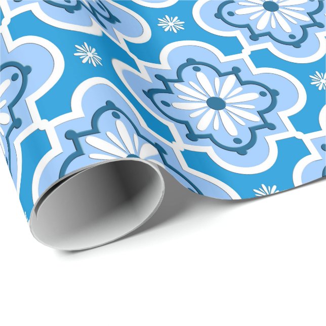 Moroccan tile pattern - Blue and White Wrapping Paper (Roll Corner)