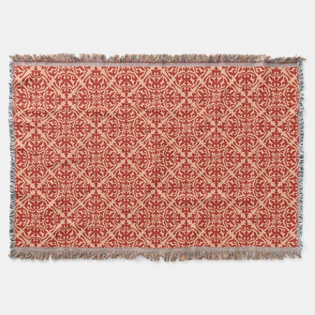 Moroccan Tile Pattern, Coral Orange and Peach Throw Blanket (Front)