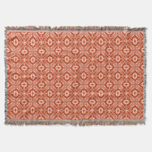 Moroccan Tile Pattern, Coral Orange & Peach Throw Blanket