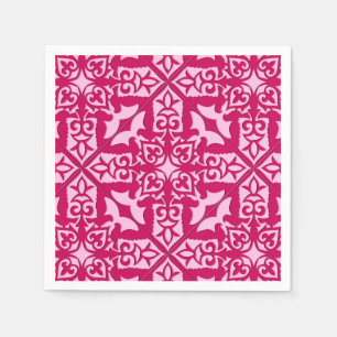 Moroccan Tile Pattern, Fuchsia and Pastel Pink Napkin