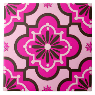 Moroccan Tile Pattern, Fuchsia Pink and Black