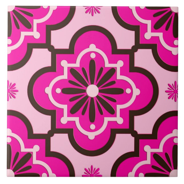 Moroccan Tile Pattern, Fuchsia Pink and Black (Front)