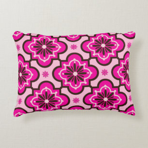 Moroccan Tile Pattern, Fuchsia Pink and Black Accent Pillow