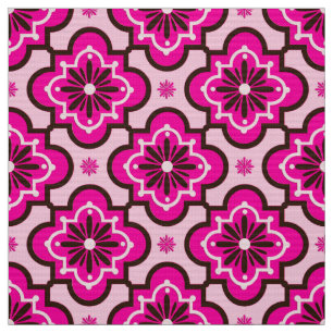 Moroccan Tile Pattern, Fuchsia Pink and Black Fabric