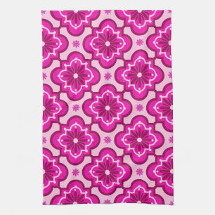 Moroccan tile pattern - Fuchsia Pink Kitchen Towel