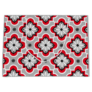 Moroccan tile pattern - Grey and Red Large Gift Bag