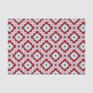 Moroccan tile pattern - Grey and Red Tissue Paper