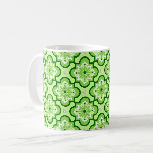 Moroccan tile pattern - Lime Green Coffee Mug (Front Left)