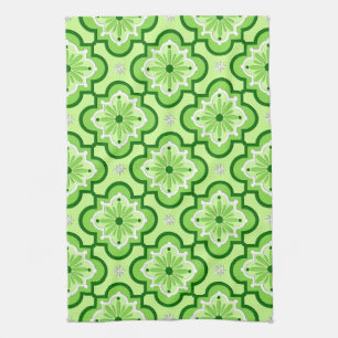 Moroccan tile pattern - Lime Green Kitchen Towel