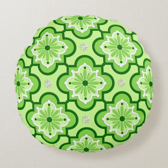 Moroccan tile pattern - Lime Green Round Pillow (Front)