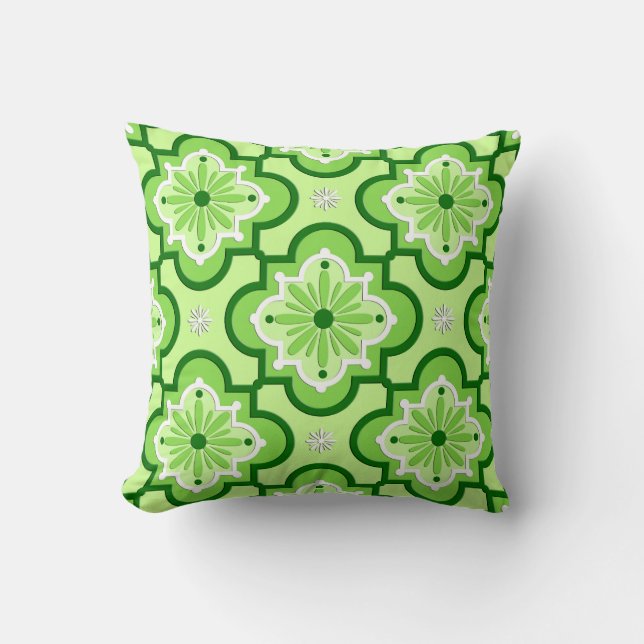 Moroccan tile pattern - Lime Green Throw Pillow (Front)