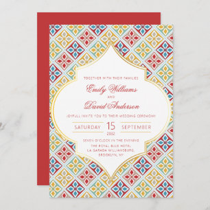 Moroccan Tile Pattern Red Wedding Invitation