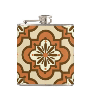 Moroccan tile pattern - Rust and Tan Hip Flask
