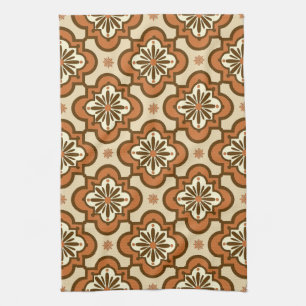 Moroccan tile pattern - Rust and Tan Kitchen Towel