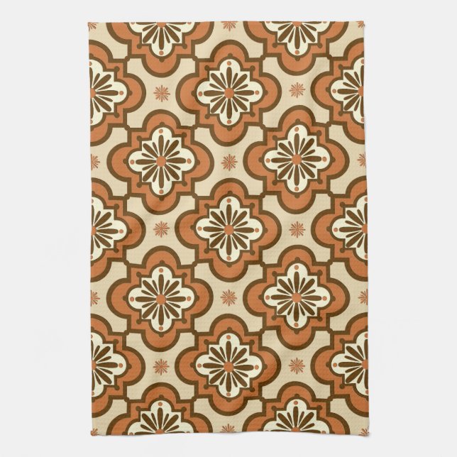 Moroccan tile pattern - Rust and Tan Kitchen Towel (Vertical)