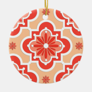 Moroccan tile pattern - Shades of Coral Orange Ceramic Ornament