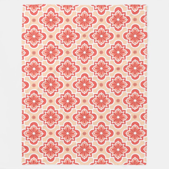 Moroccan tile pattern - Shades of Coral Orange Fleece Blanket (Front)