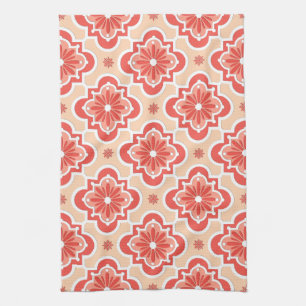 Moroccan tile pattern - Shades of Coral Orange Kitchen Towel