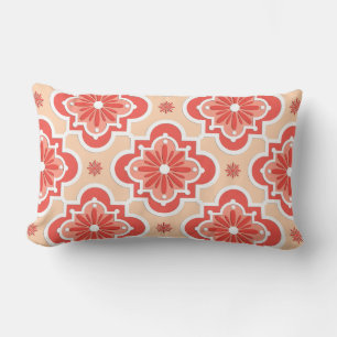 Moroccan tile pattern - Shades of Coral Orange Lumbar Pillow