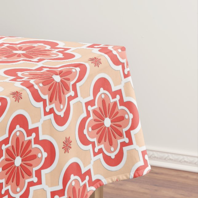 Moroccan tile pattern - Shades of Coral Orange Tablecloth (In Situ)