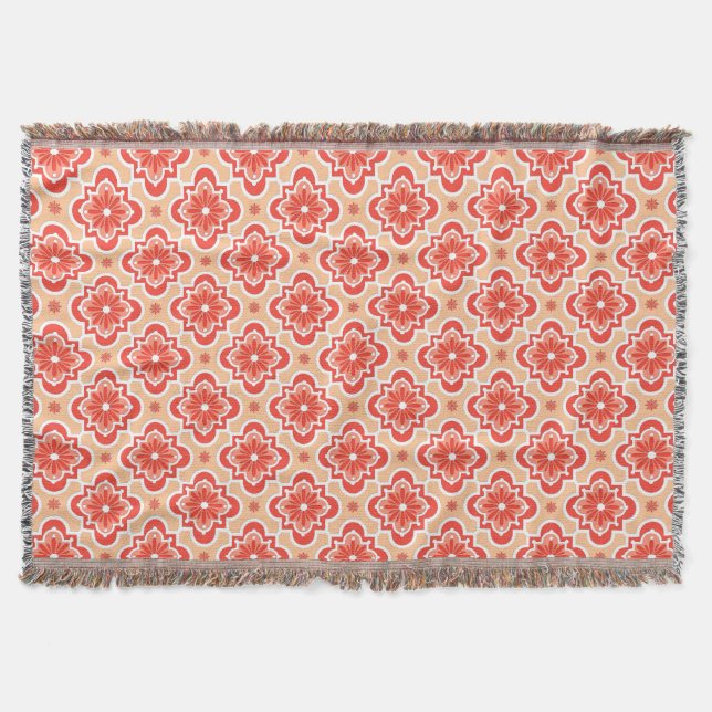 Moroccan tile pattern - Shades of Coral Orange Throw Blanket (Front)