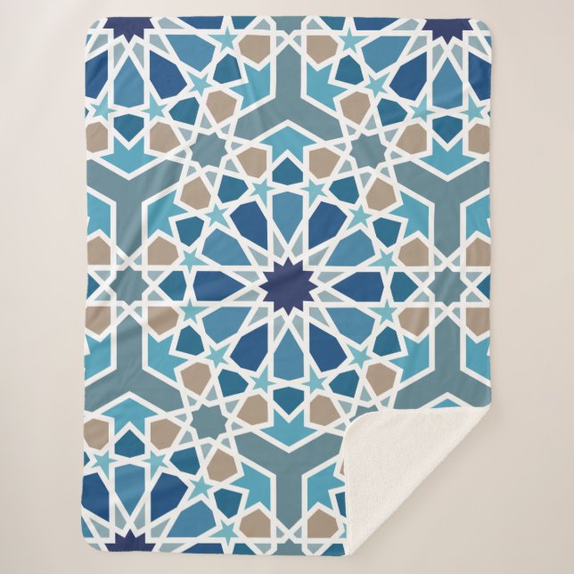 Moroccan Tile Pattern Sherpa Blanket (Front)