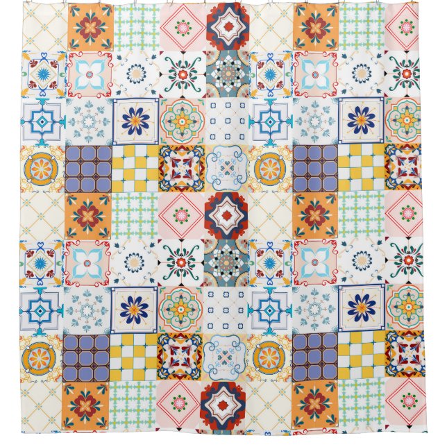 Moroccan Tile Pattern Shower Curtain (Front)