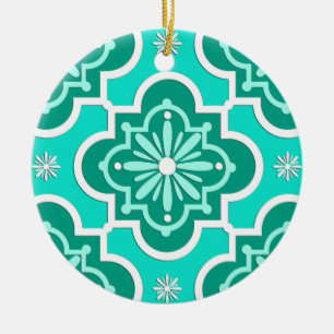 Moroccan tile pattern - Turquoise and Aqua Ceramic Ornament