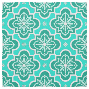 Moroccan tile pattern - Turquoise and Aqua Fabric