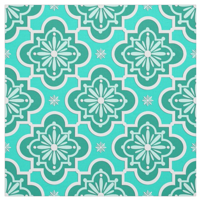 Moroccan tile pattern - Turquoise and Aqua Fabric (Swatch)