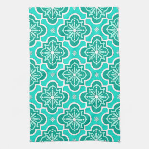Moroccan tile pattern - Turquoise and Aqua Kitchen Towel
