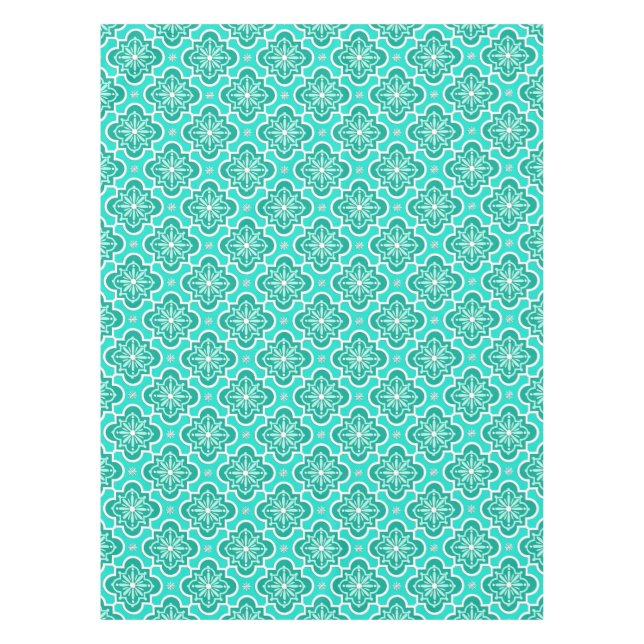 Moroccan tile pattern - Turquoise and Aqua Tablecloth (Front)